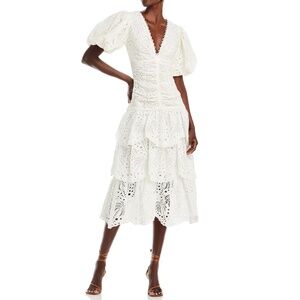 NWT | FARM Rio Eyelet Puff Sleeve Midi Dress | Sz M